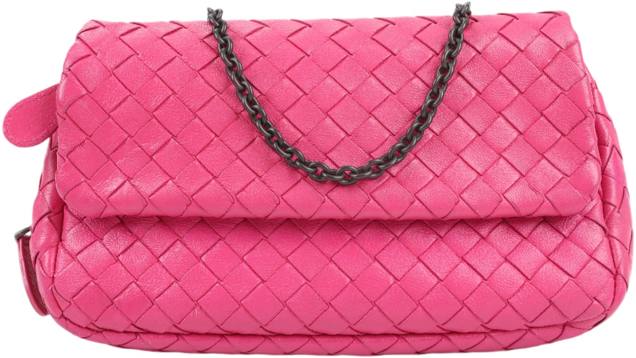 Bottega Veneta BOTTEGA VENETA Intrecciato Leather Chain Shoulder Bag in Hot Pink Roze
