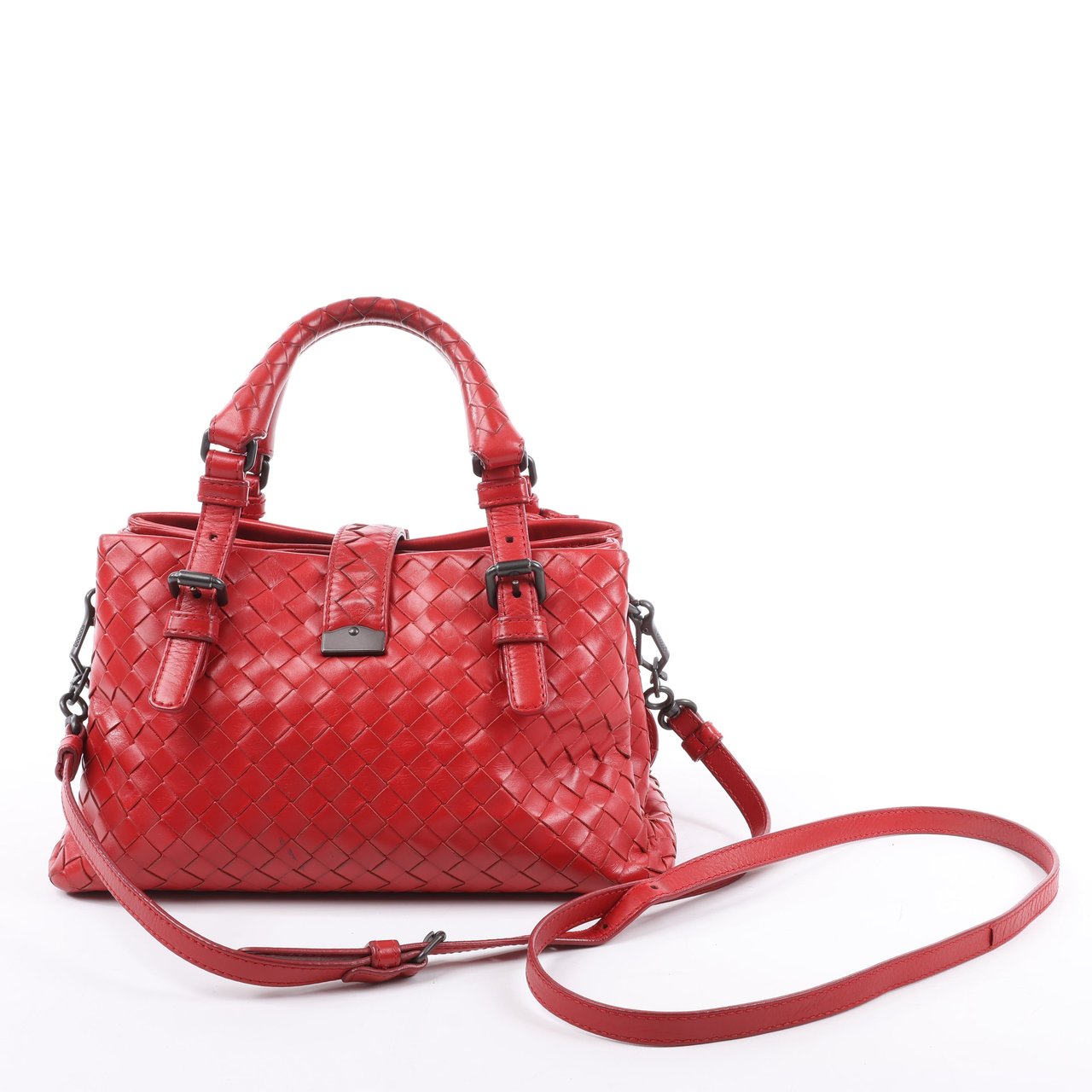 Bottega Veneta Bottega Veneta Intrecciato Roma Leather Handbag in Red Rood