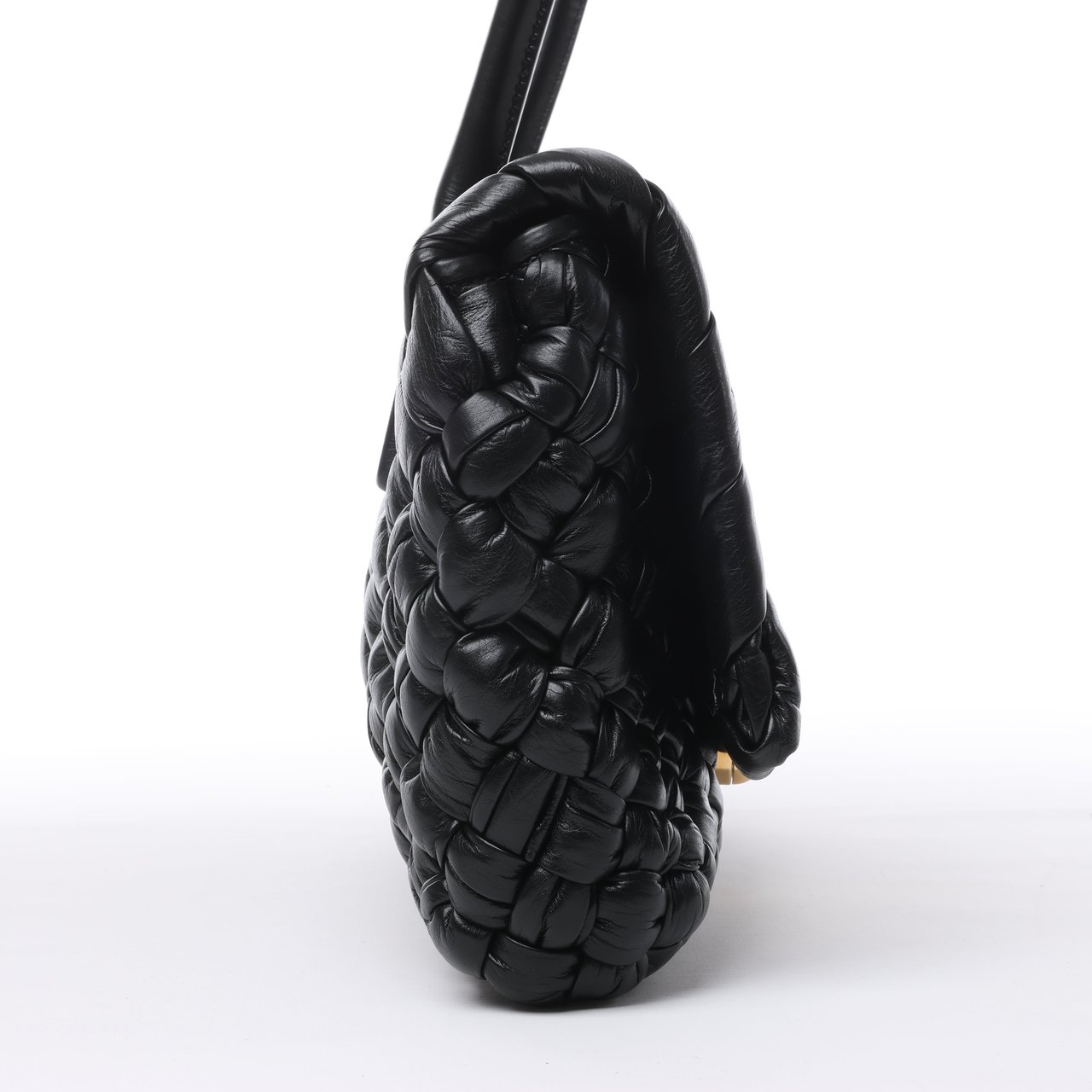 Bottega Veneta Bottega Veneta Leather Woven Rumple Desiree Shoulder Bag in Black Zwart