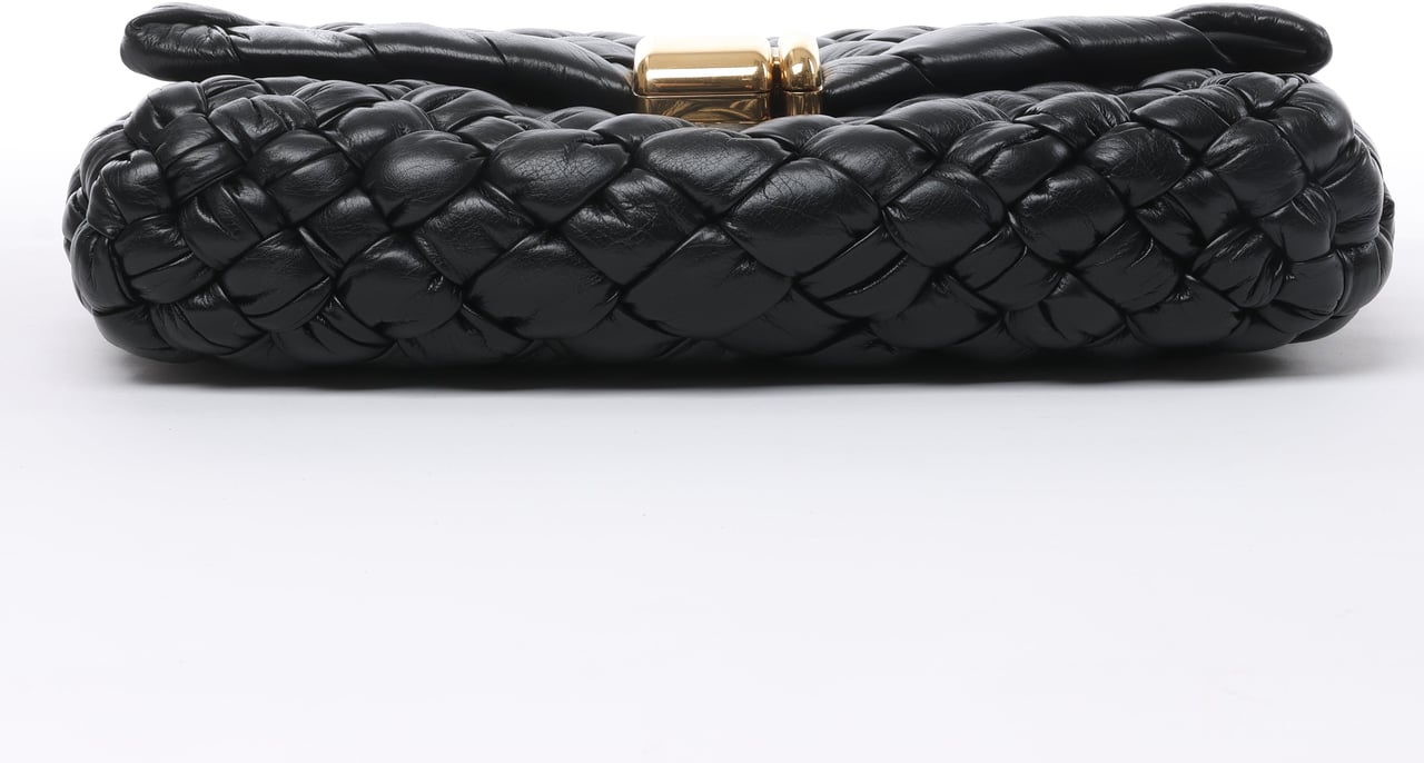 Bottega Veneta Bottega Veneta Leather Woven Rumple Desiree Shoulder Bag in Black Zwart