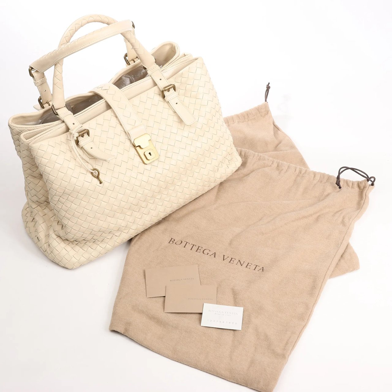 Bottega Veneta Bottega Veneta Intrecciato Roma Leather Handbag in Beige 171265 Beige