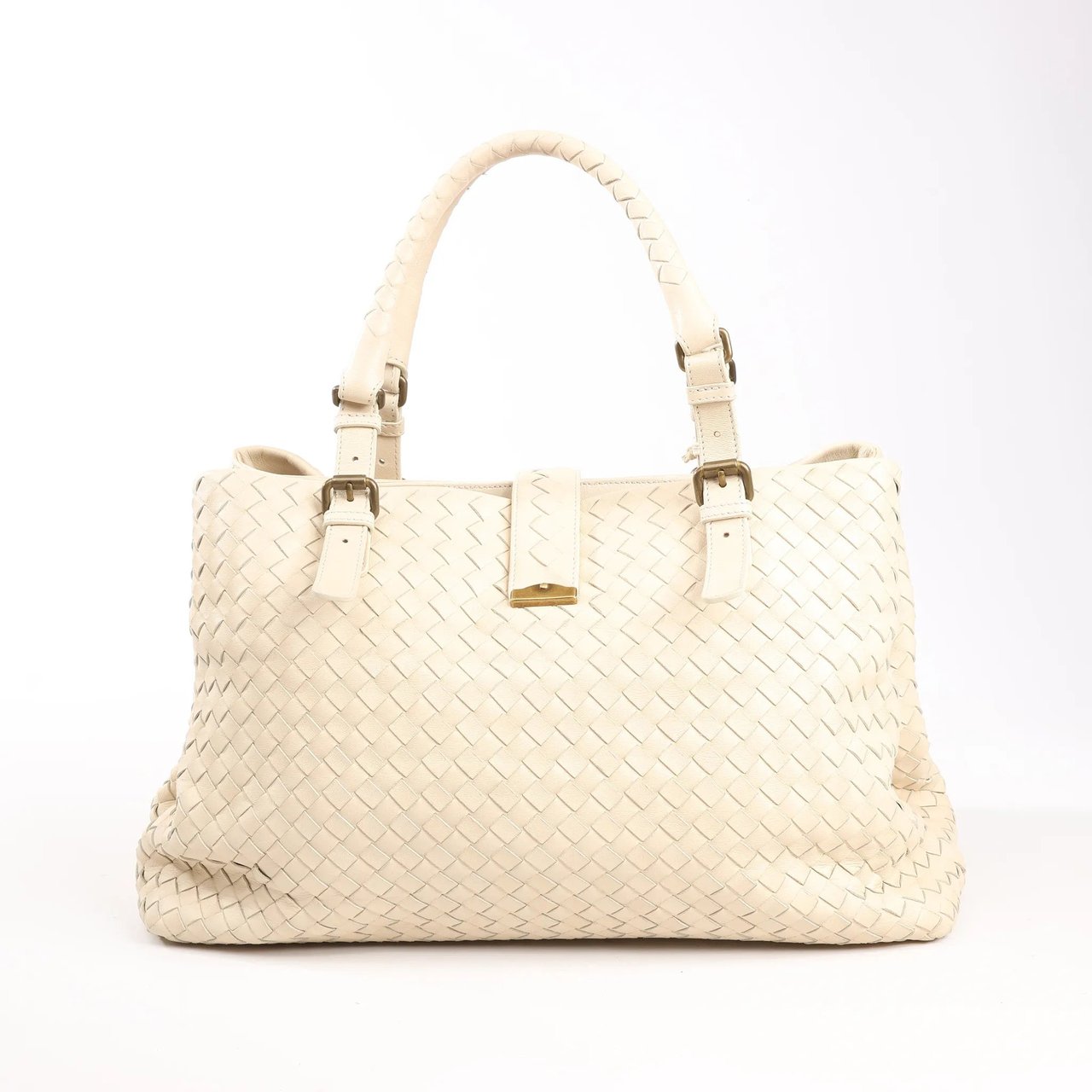 Bottega Veneta Bottega Veneta Intrecciato Roma Leather Handbag in Beige 171265 Beige
