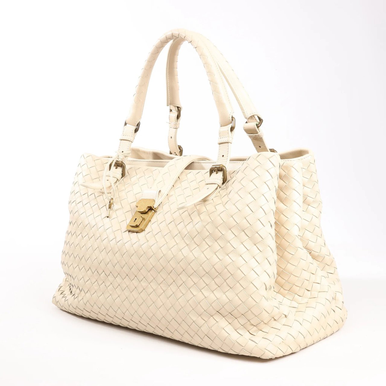 Bottega Veneta Bottega Veneta Intrecciato Roma Leather Handbag in Beige 171265 Beige