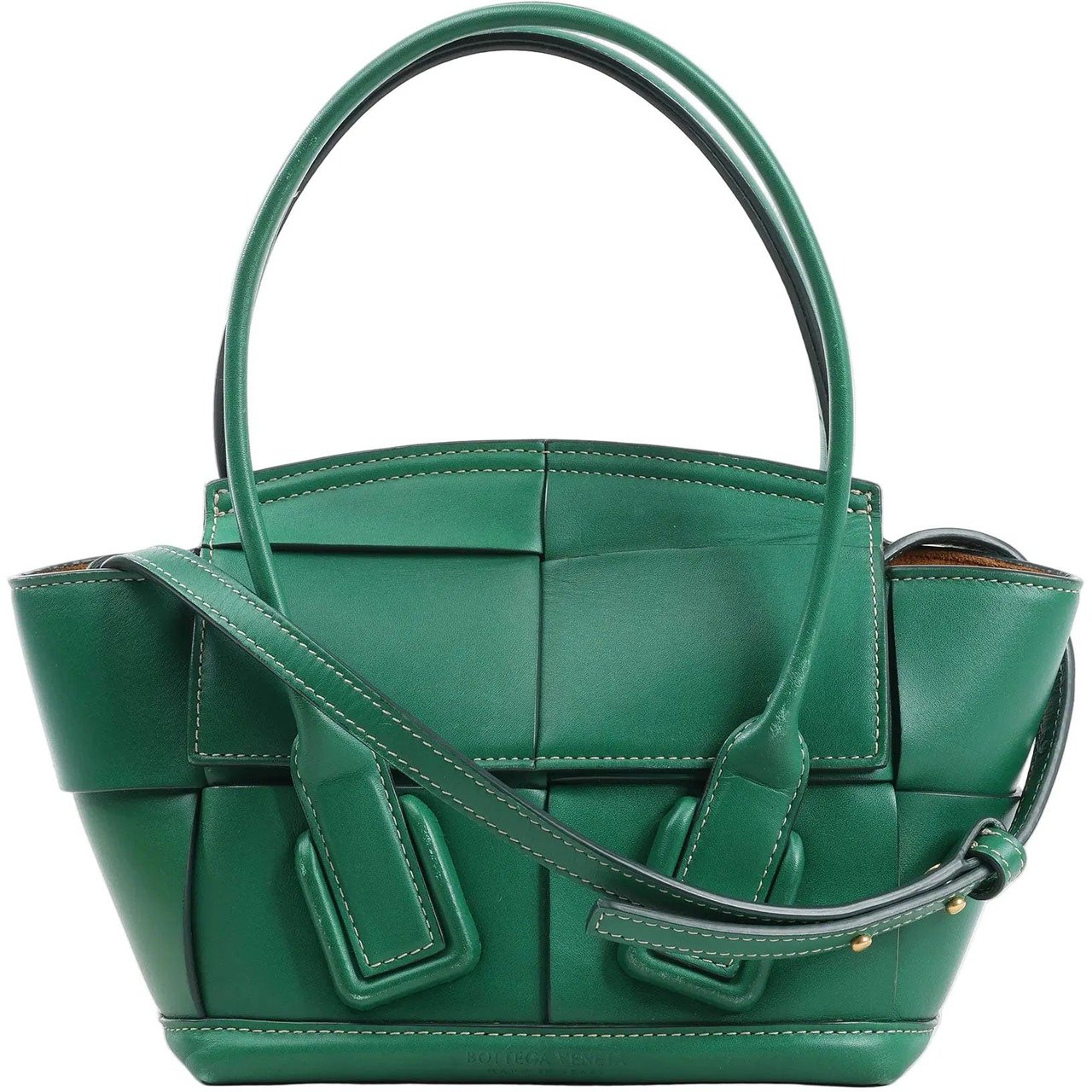 Bottega Veneta Bottega Veneta Arco Mini Leather Maxi Intrecciato 2Way Handbag in Green Groen