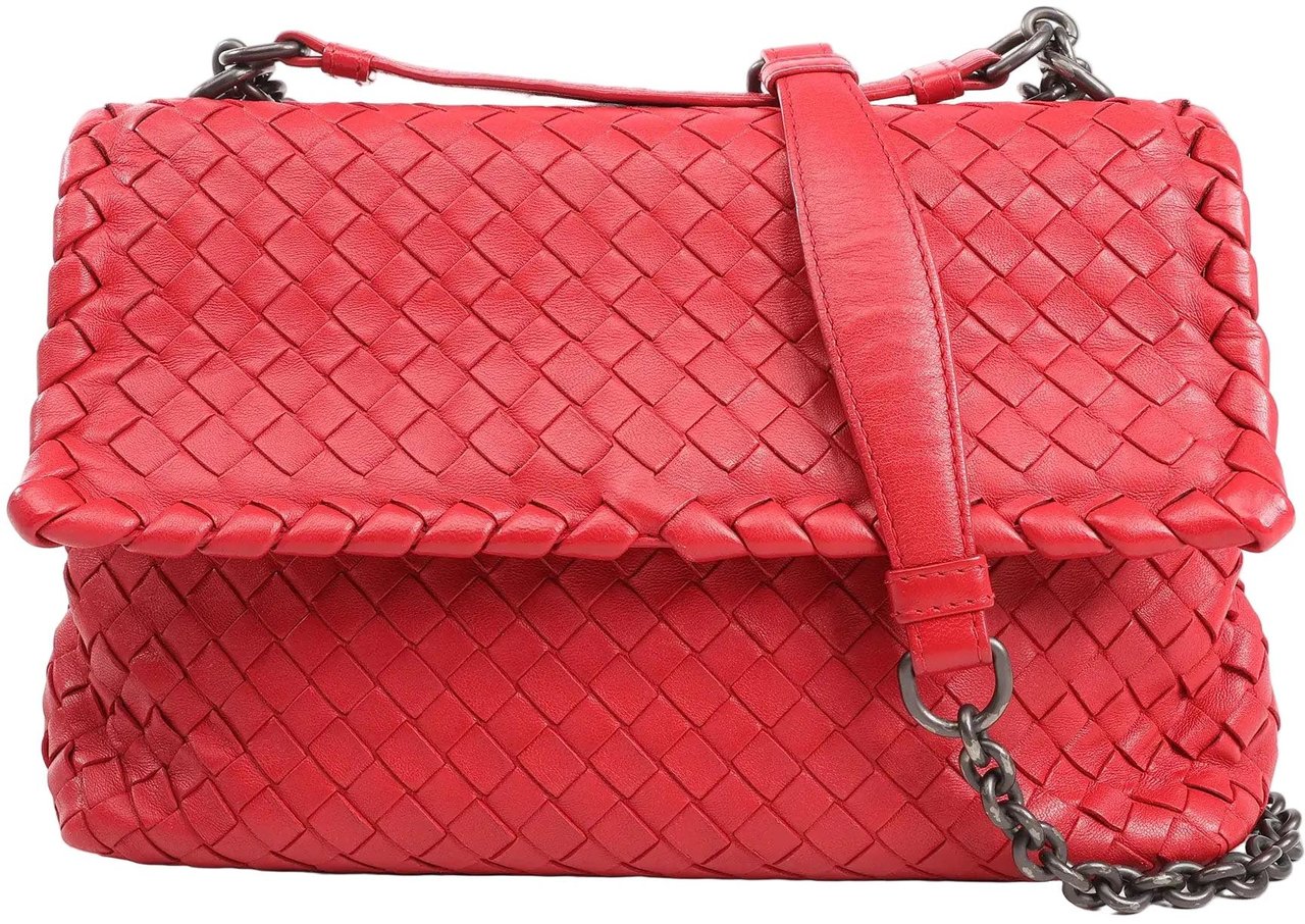 Bottega Veneta Bottega Veneta Intrecciato Leather Shoulder Bag in Red Rood