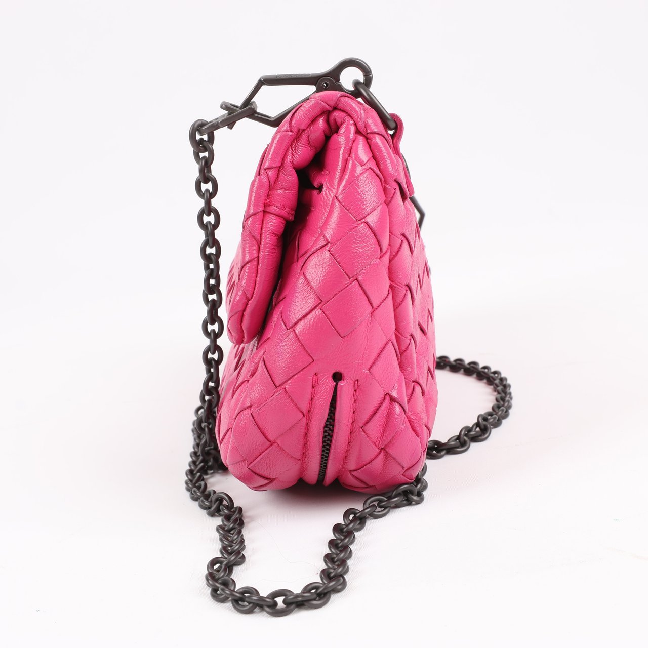 Bottega Veneta BOTTEGA VENETA Intrecciato Leather Chain Shoulder Bag in Hot Pink Roze