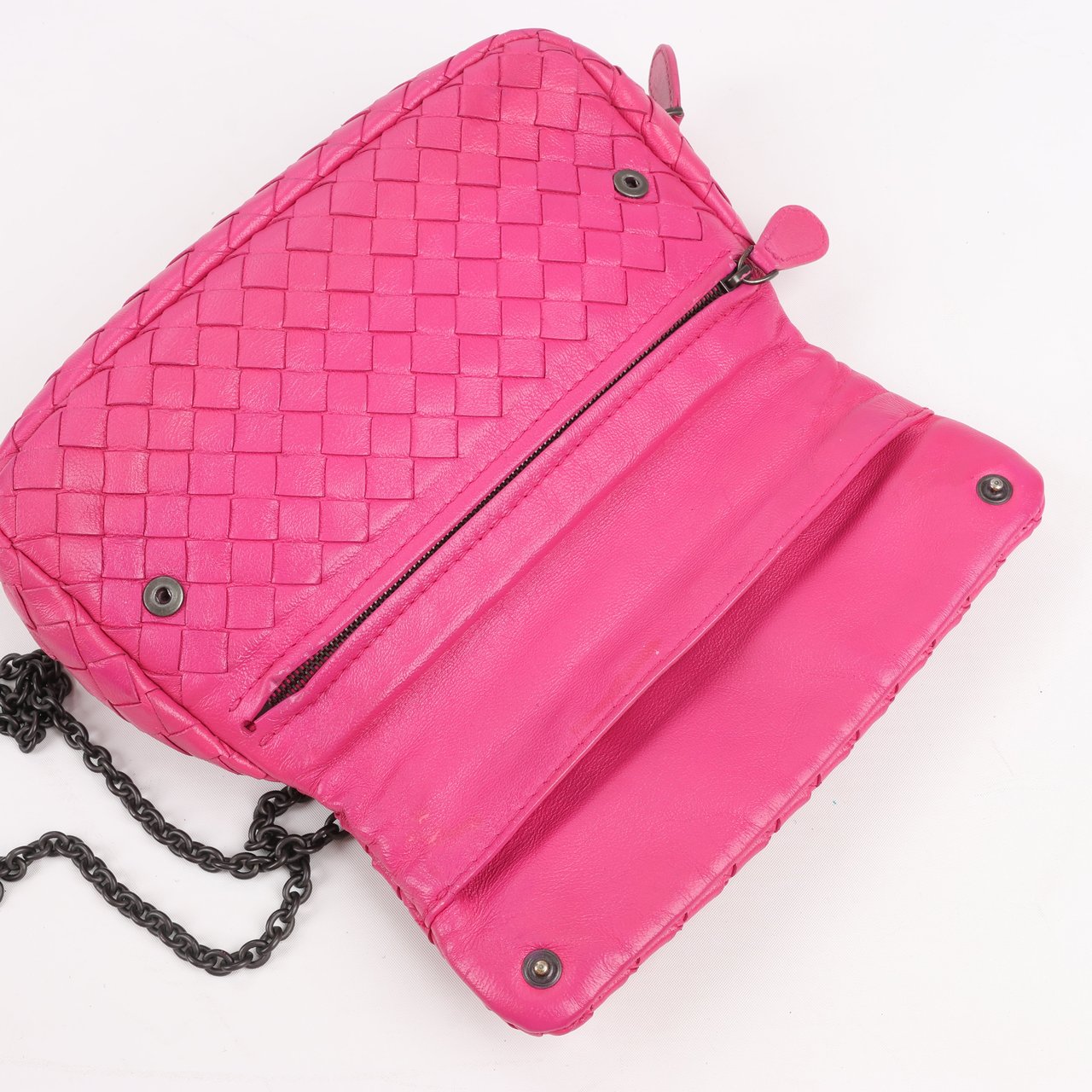 Bottega Veneta BOTTEGA VENETA Intrecciato Leather Chain Shoulder Bag in Hot Pink Roze