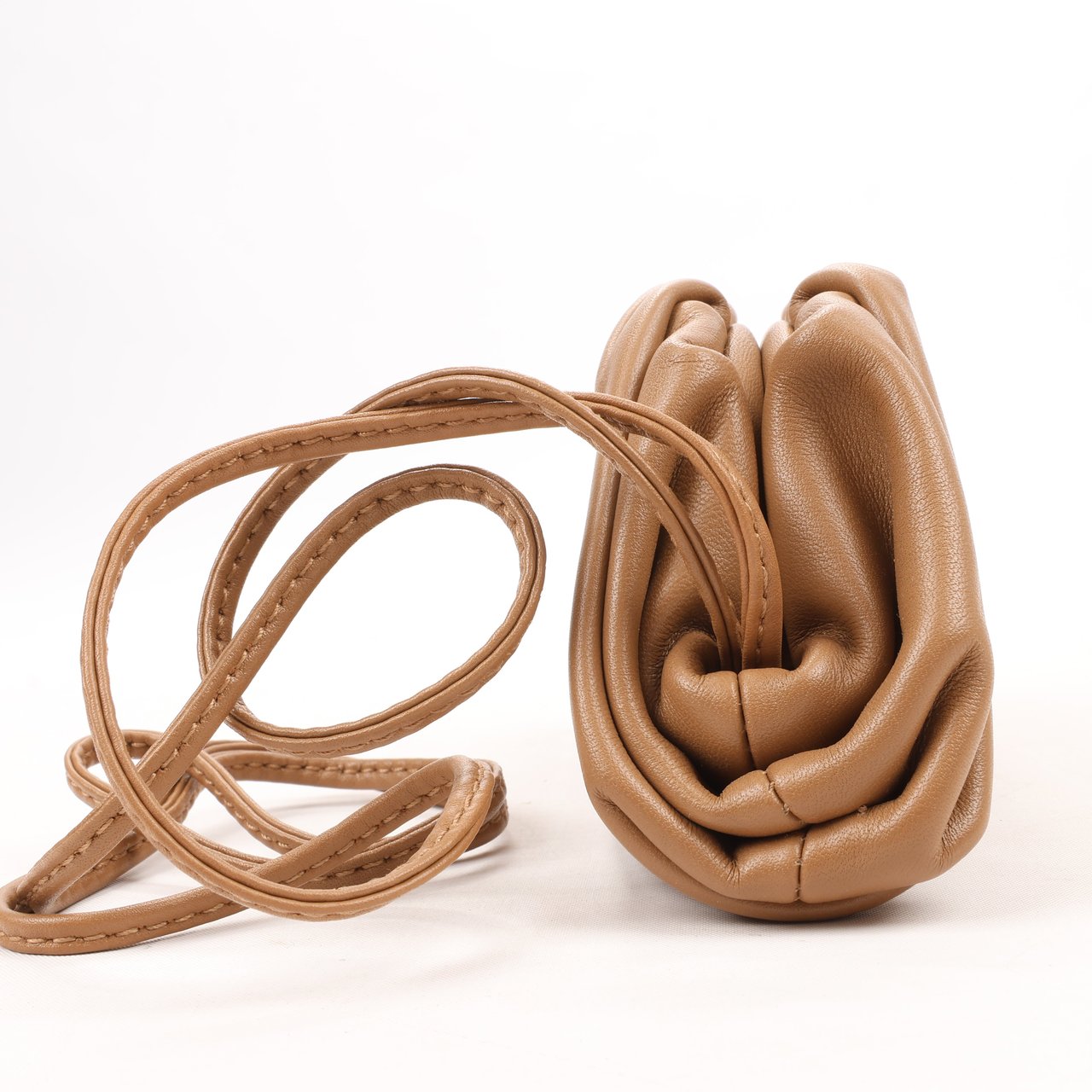 Bottega Veneta Bottega Veneta Micro The Pouch Leather Crossbody bag in Almond Bruin