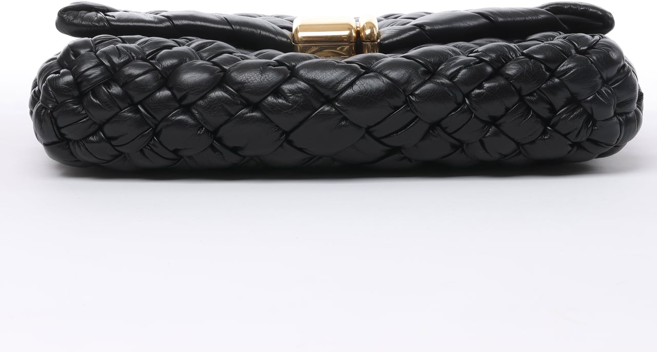 Bottega Veneta Bottega Veneta Leather Woven Rumple Desiree Shoulder Bag in Black Zwart