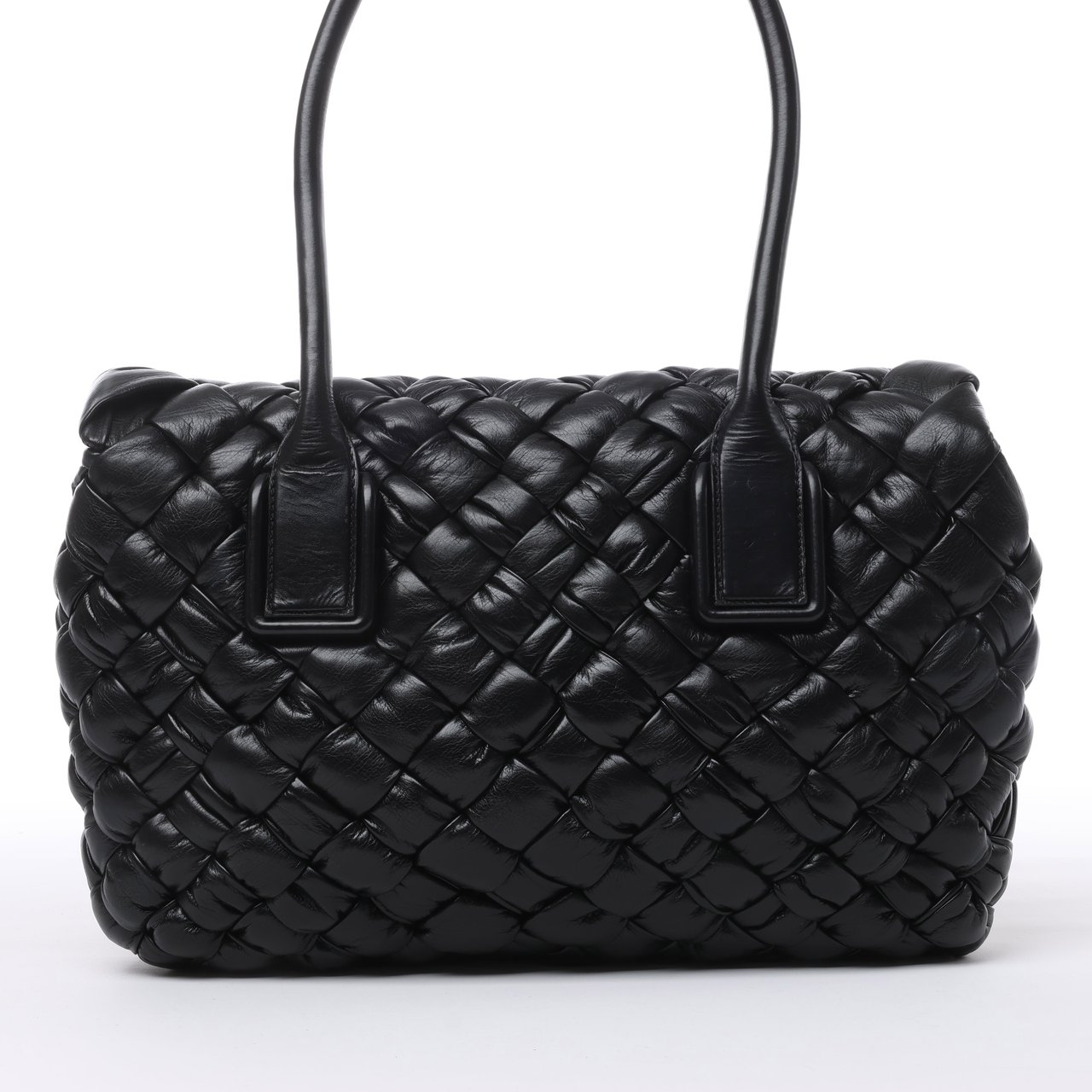 Bottega Veneta Bottega Veneta Leather Woven Rumple Desiree Shoulder Bag in Black Zwart