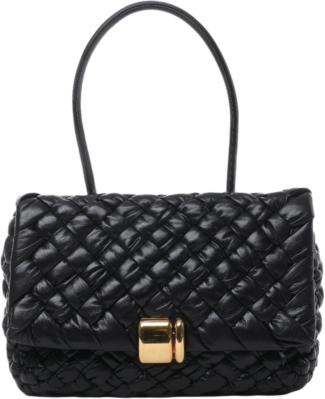 Bottega Veneta Bottega Veneta Leather Woven Rumple Desiree Shoulder Bag in Black Zwart