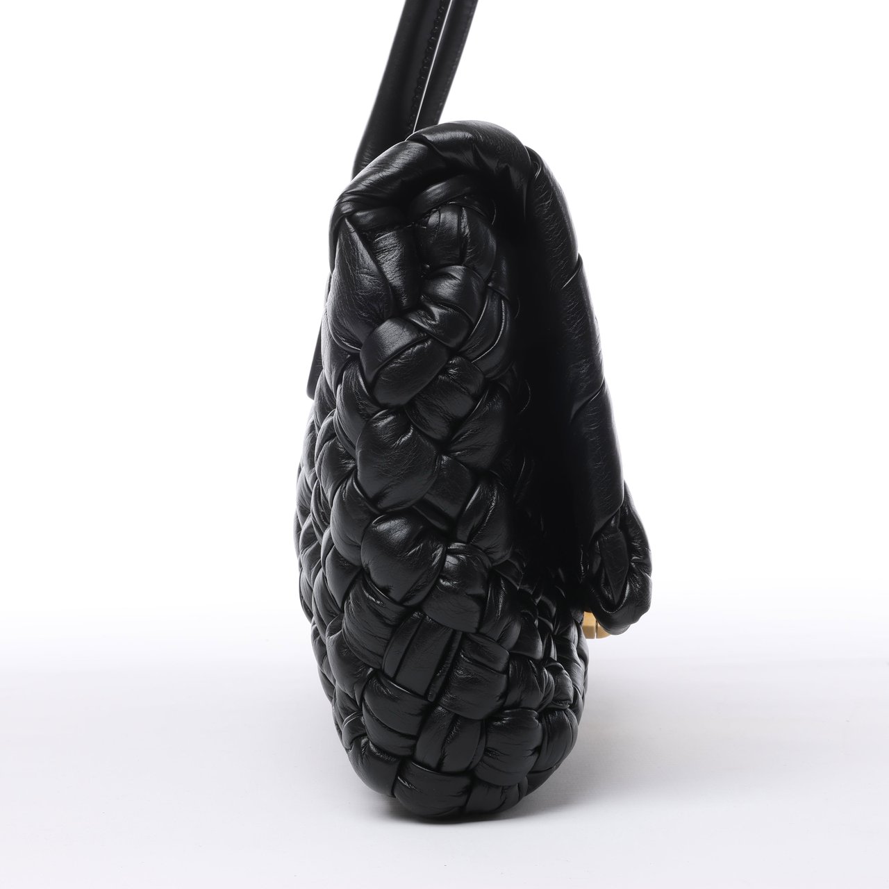 Bottega Veneta Bottega Veneta Leather Woven Rumple Desiree Shoulder Bag in Black Zwart