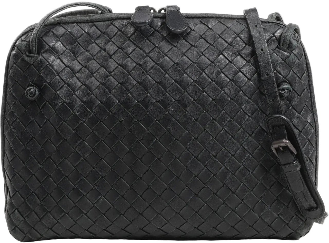 Bottega Veneta Bottega Veneta Nodini Intrecciato Leather Crossbody Bag in Black Zwart