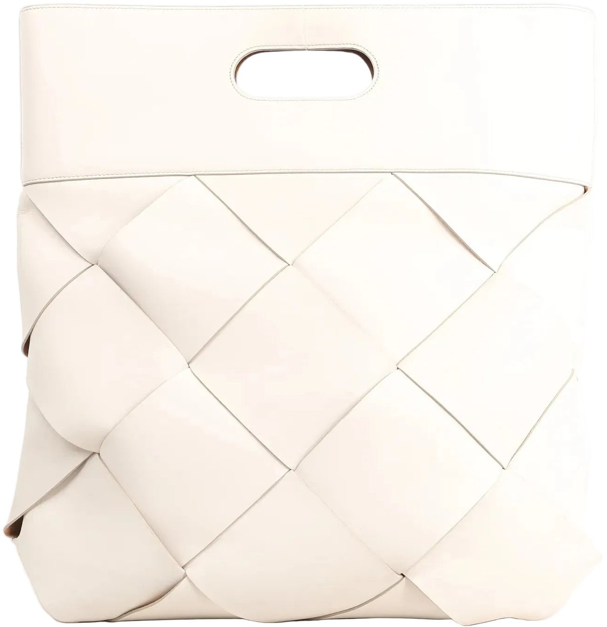 Bottega Veneta Bottega Veneta Slip Maxi Intrecciato Leather Handbag in White Wit