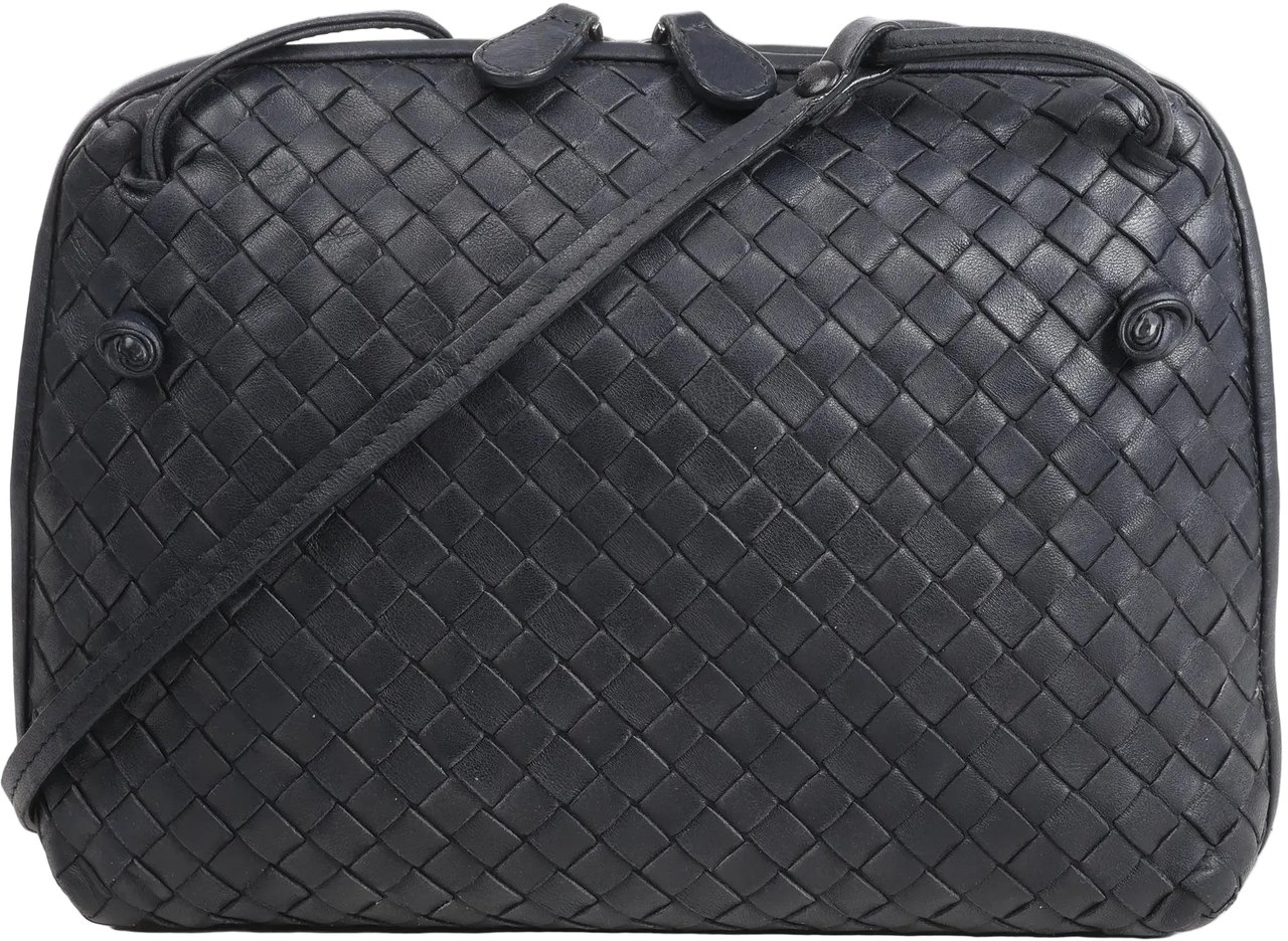 Bottega Veneta Bottega Veneta Nodini Intrecciato Leather Crossbody Bag in Black Zwart