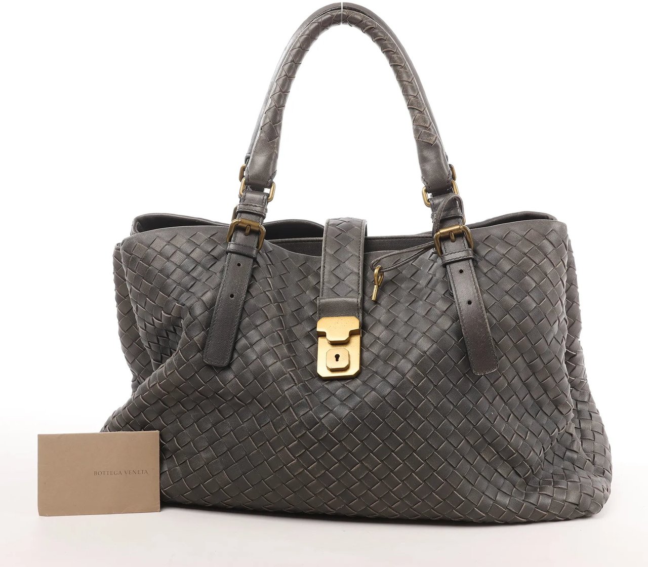 Bottega Veneta Bottega Veneta Intrecciato Roma Leather Handbag in Gray Grijs
