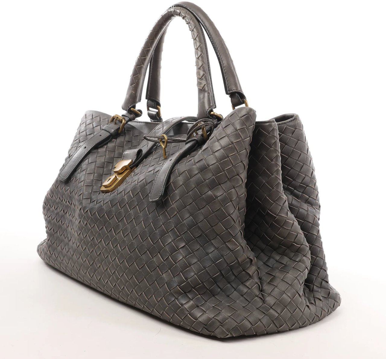 Bottega Veneta Bottega Veneta Intrecciato Roma Leather Handbag in Gray Grijs