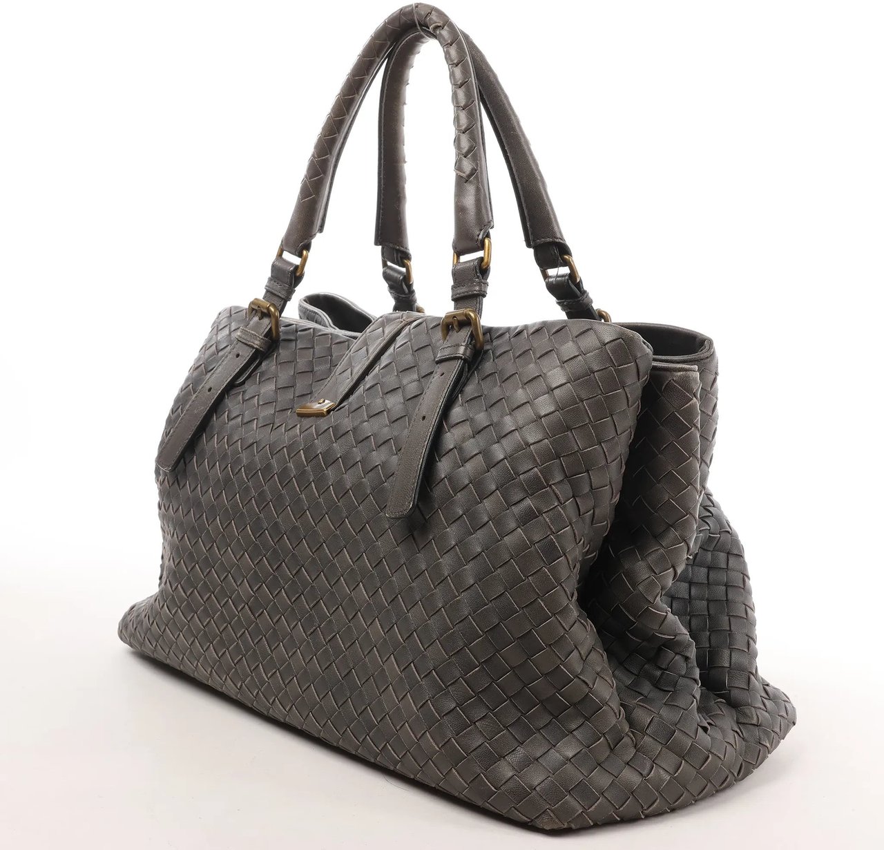 Bottega Veneta Bottega Veneta Intrecciato Roma Leather Handbag in Gray Grijs
