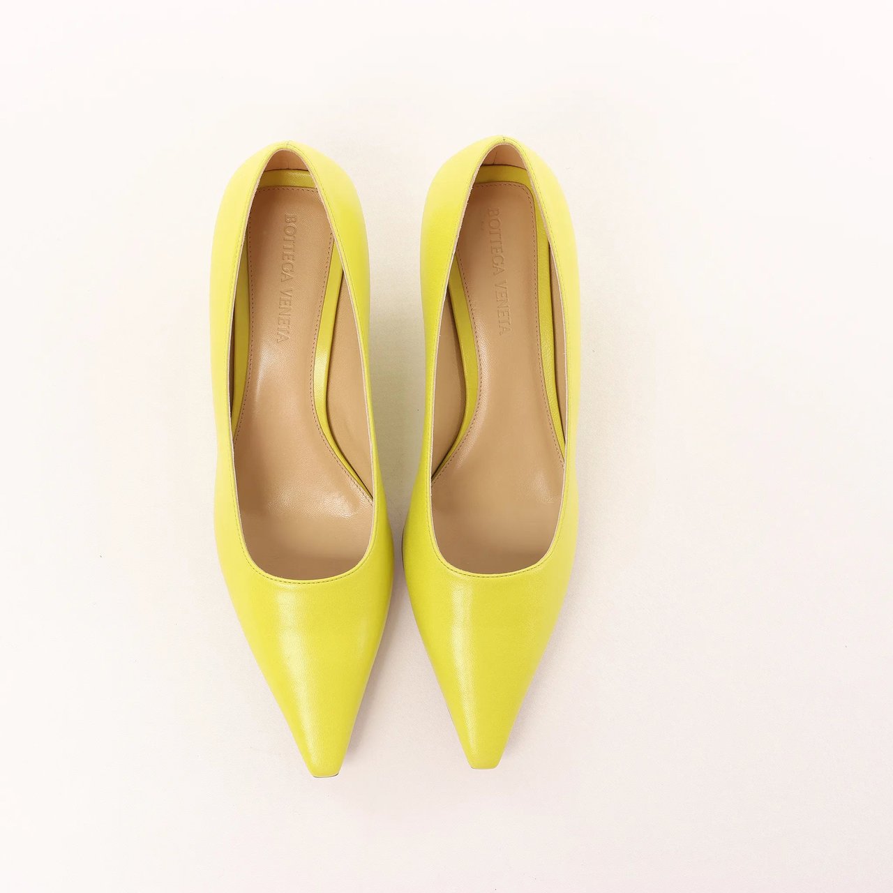 Bottega Veneta Leather Pointed Heels in Yellow, Size 37 EU Wit