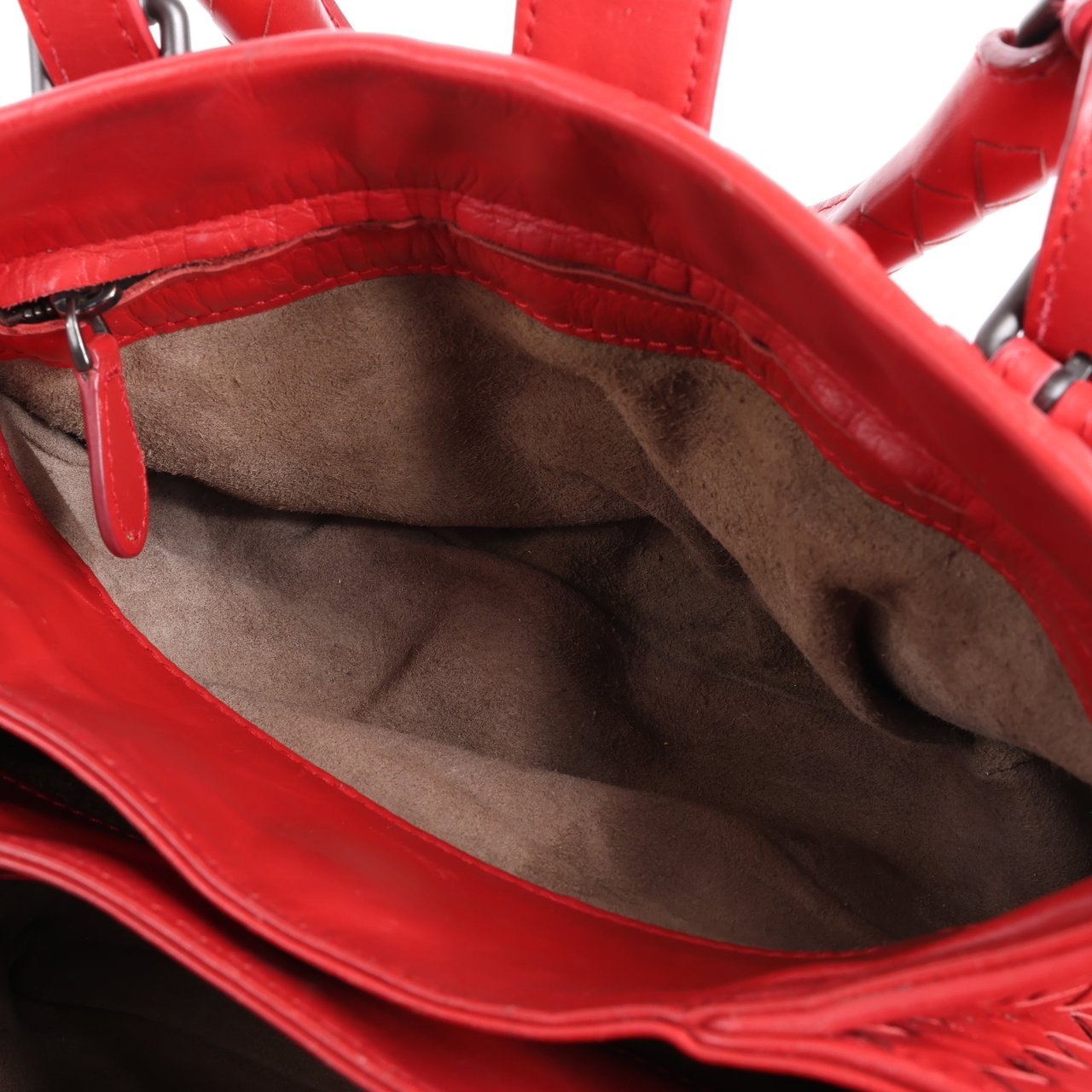 Bottega Veneta Intrecciato Roma Leather Handbag in Red Rood