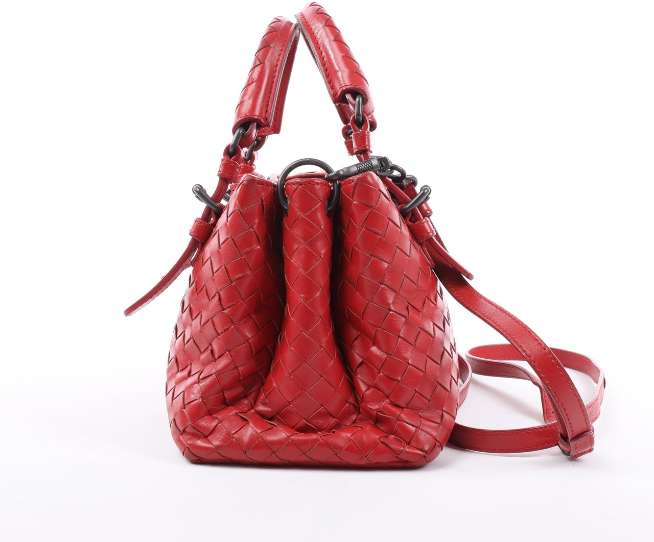 Bottega Veneta Intrecciato Roma Leather Handbag in Red Rood