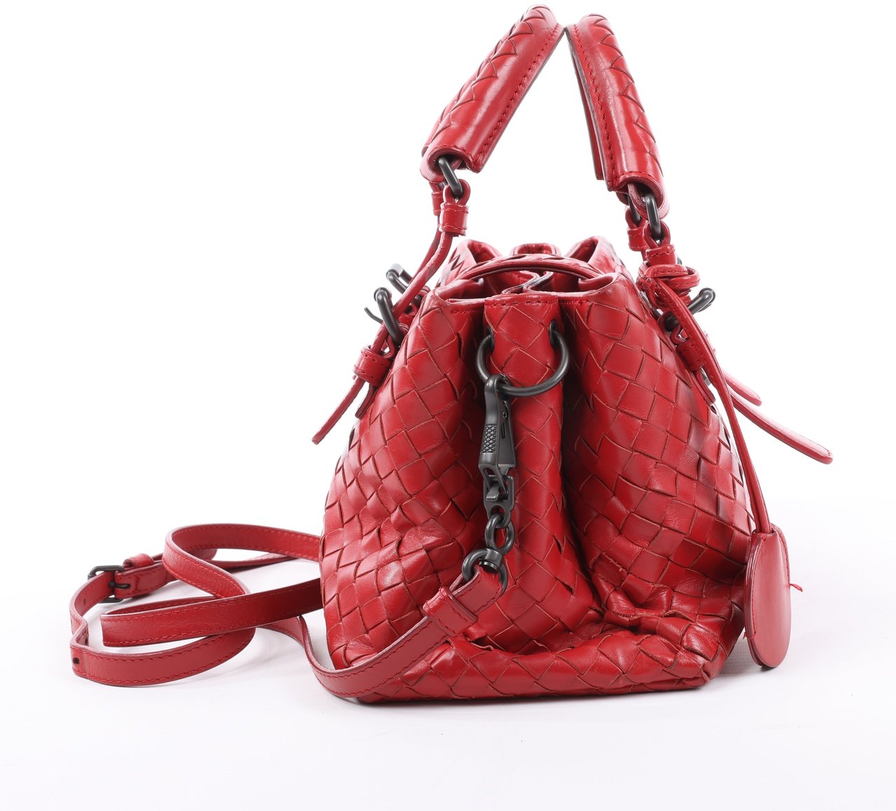 Bottega Veneta Intrecciato Roma Leather Handbag in Red Rood