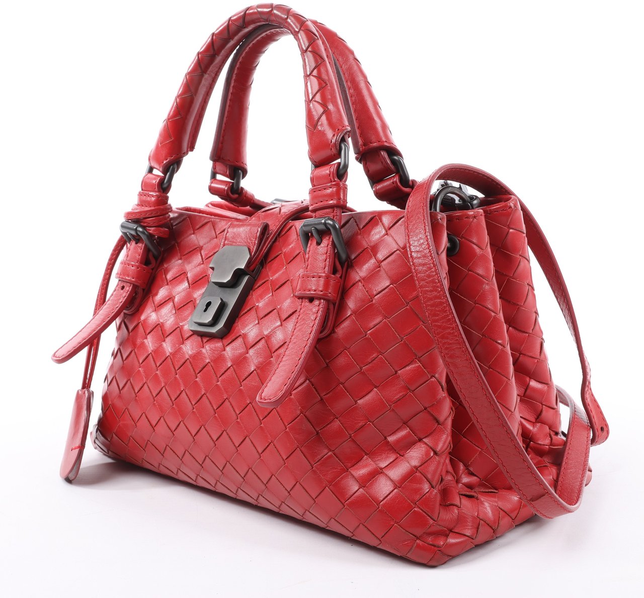 Bottega Veneta Intrecciato Roma Leather Handbag in Red Rood