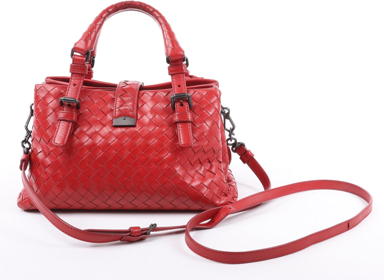 Bottega Veneta Intrecciato Roma Leather Handbag in Red Rood