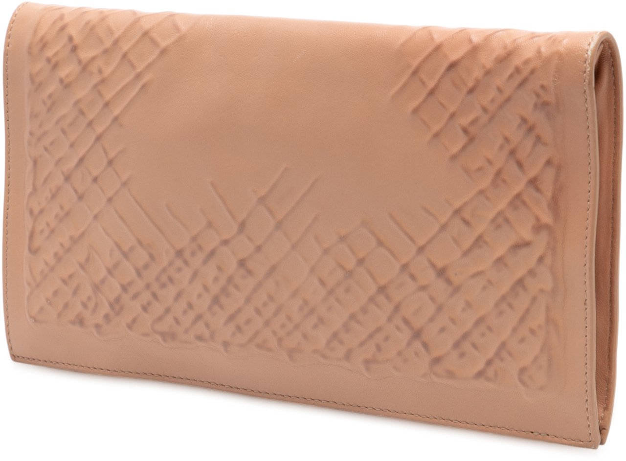 Bottega Veneta Nappa Embossed Intrecciato Turnlock Clutch Bruin