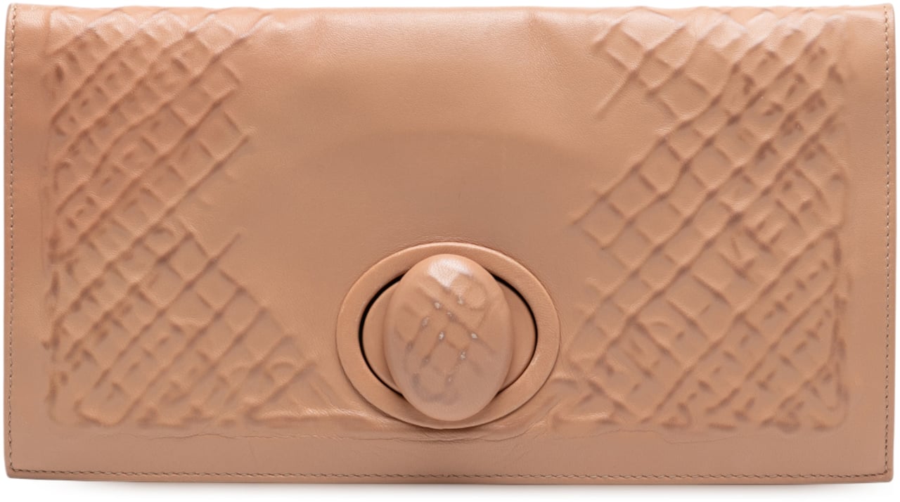 Bottega Veneta Nappa Embossed Intrecciato Turnlock Clutch Bruin