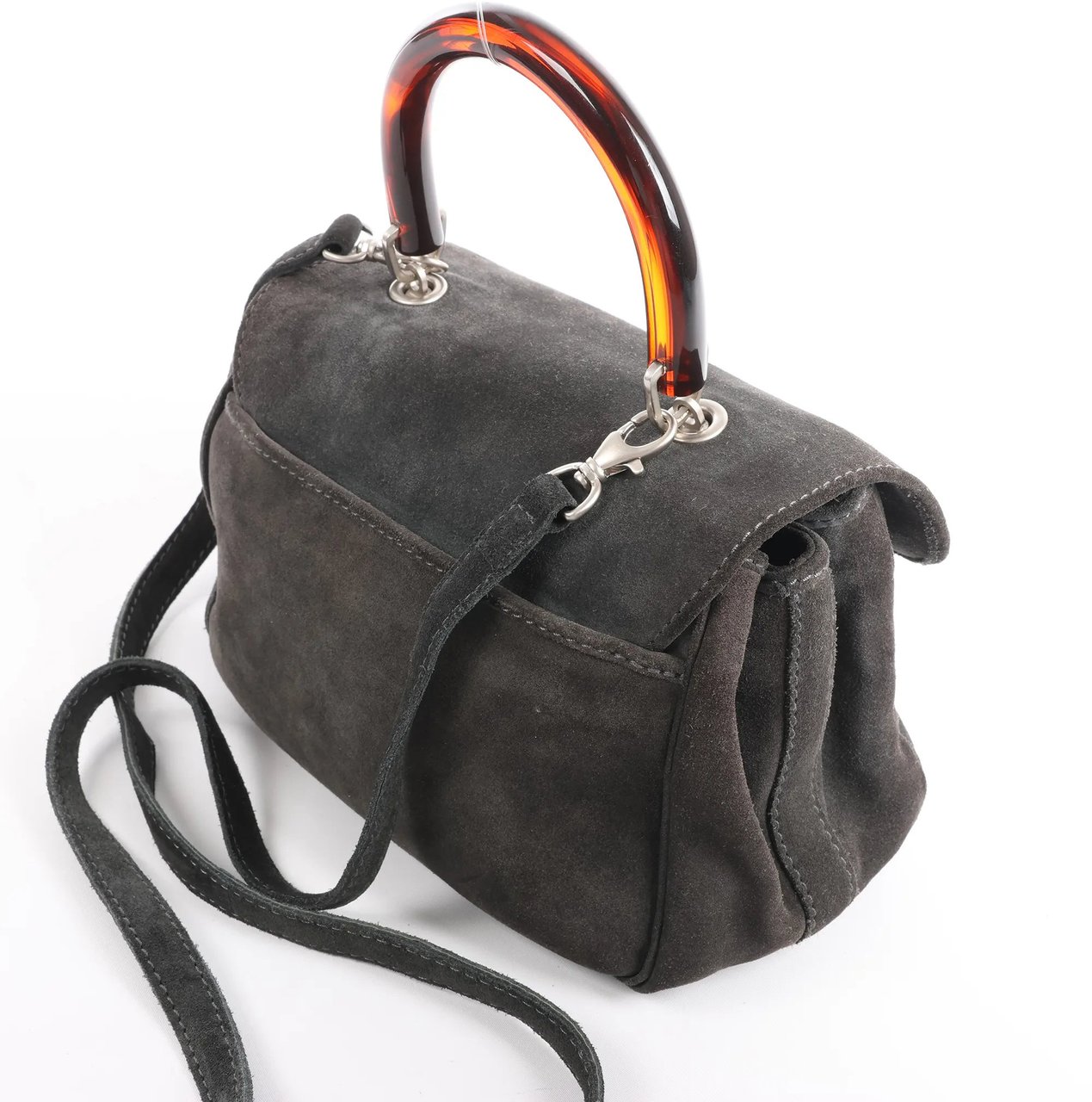 Bottega Veneta Suede 2Way Handbag in Gray Grijs