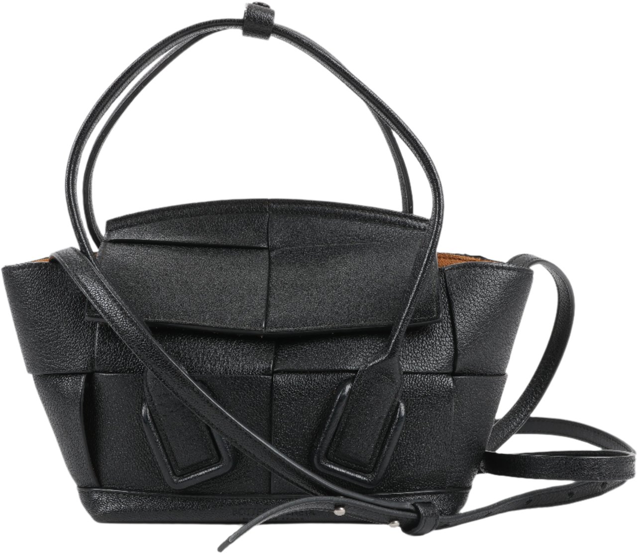 Bottega Veneta Arco Mini Leather Maxi Intrecciato 2Way Handbag in Black Zwart