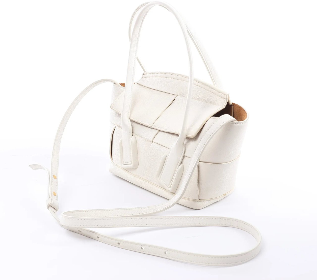 Bottega Veneta Arco Mini Leather Maxi Intrecciato 2Way Handbag in White Divers