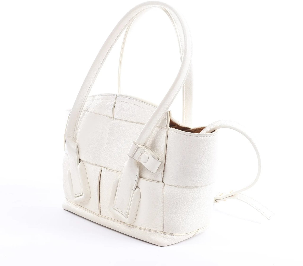 Bottega Veneta Arco Mini Leather Maxi Intrecciato 2Way Handbag in White Divers