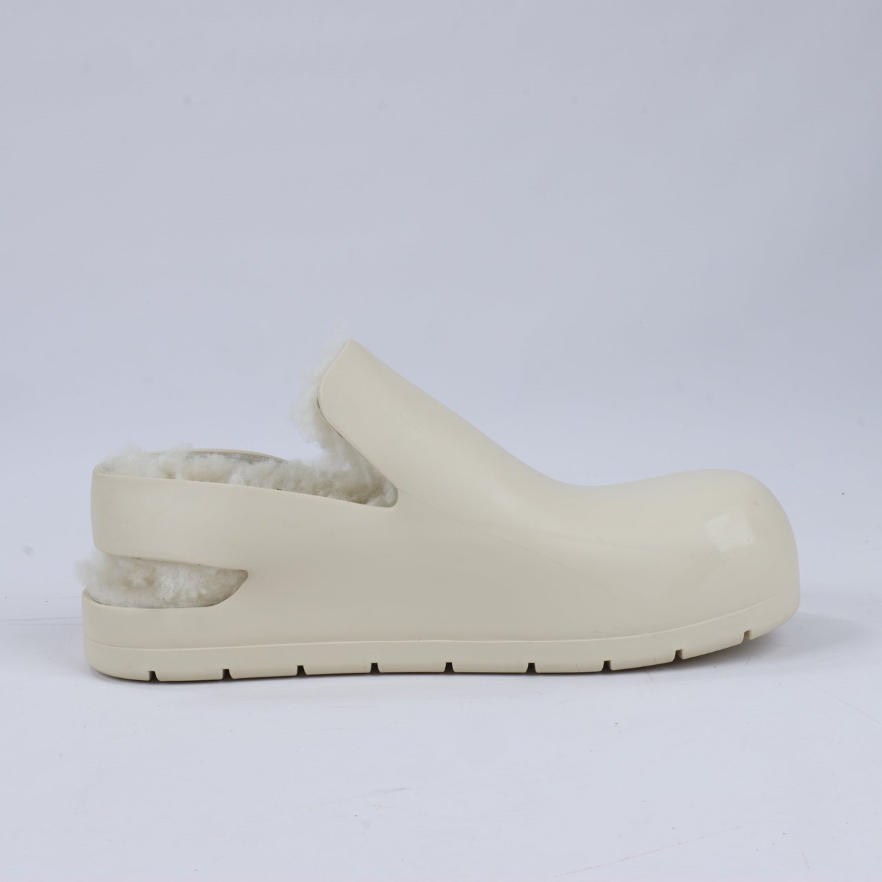 Bottega Veneta Puddle Shearling Cozy Matt Rubber Low Top Shoes in Ivory Beige