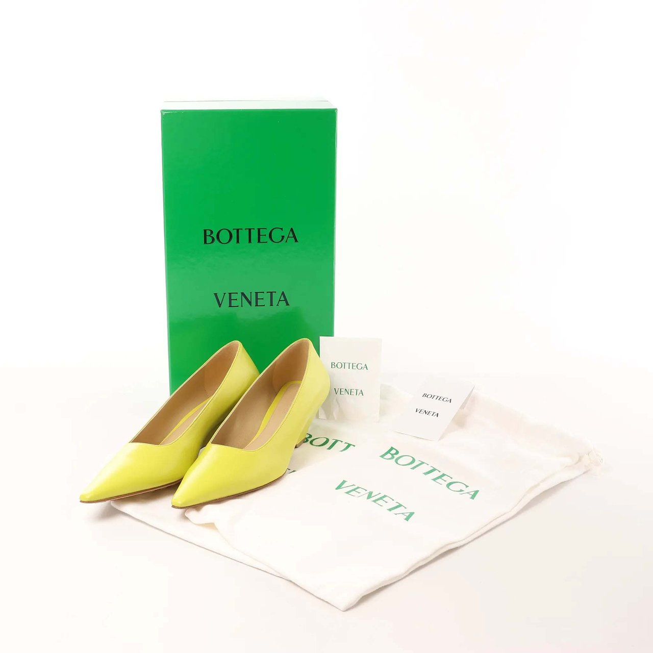 Bottega Veneta Leather Pointed Heels in Yellow, Size 37 EU Wit