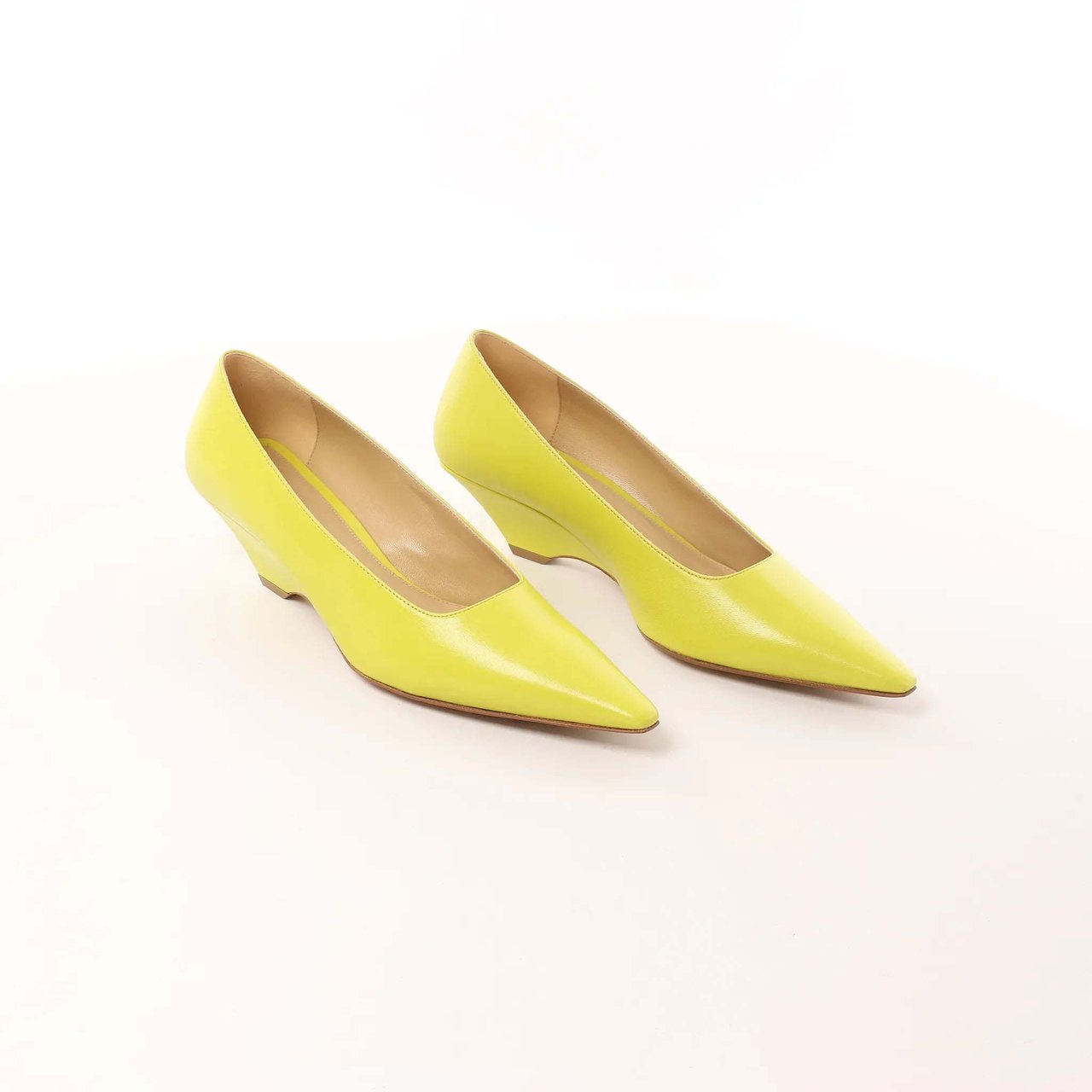 Bottega Veneta Leather Pointed Heels in Yellow, Size 37 EU Wit