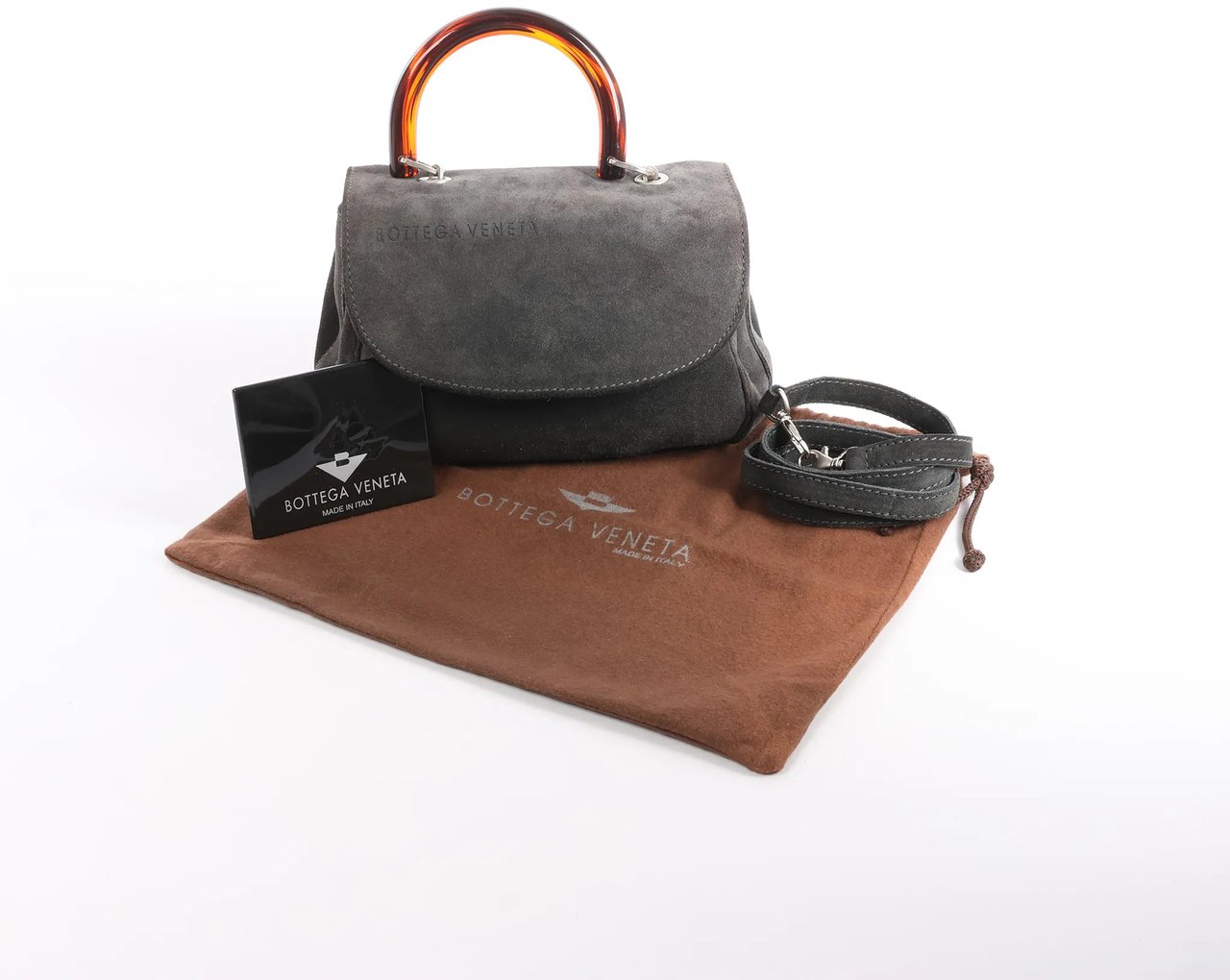 Bottega Veneta Suede 2Way Handbag in Gray Grijs
