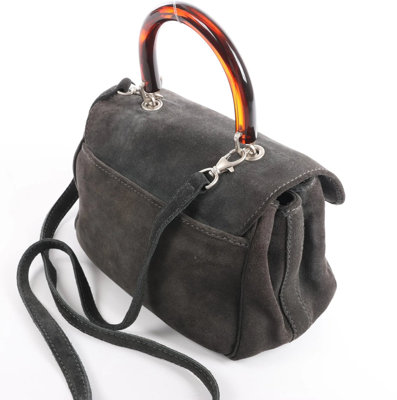 Bottega Veneta Suede 2Way Handbag in Gray Grijs