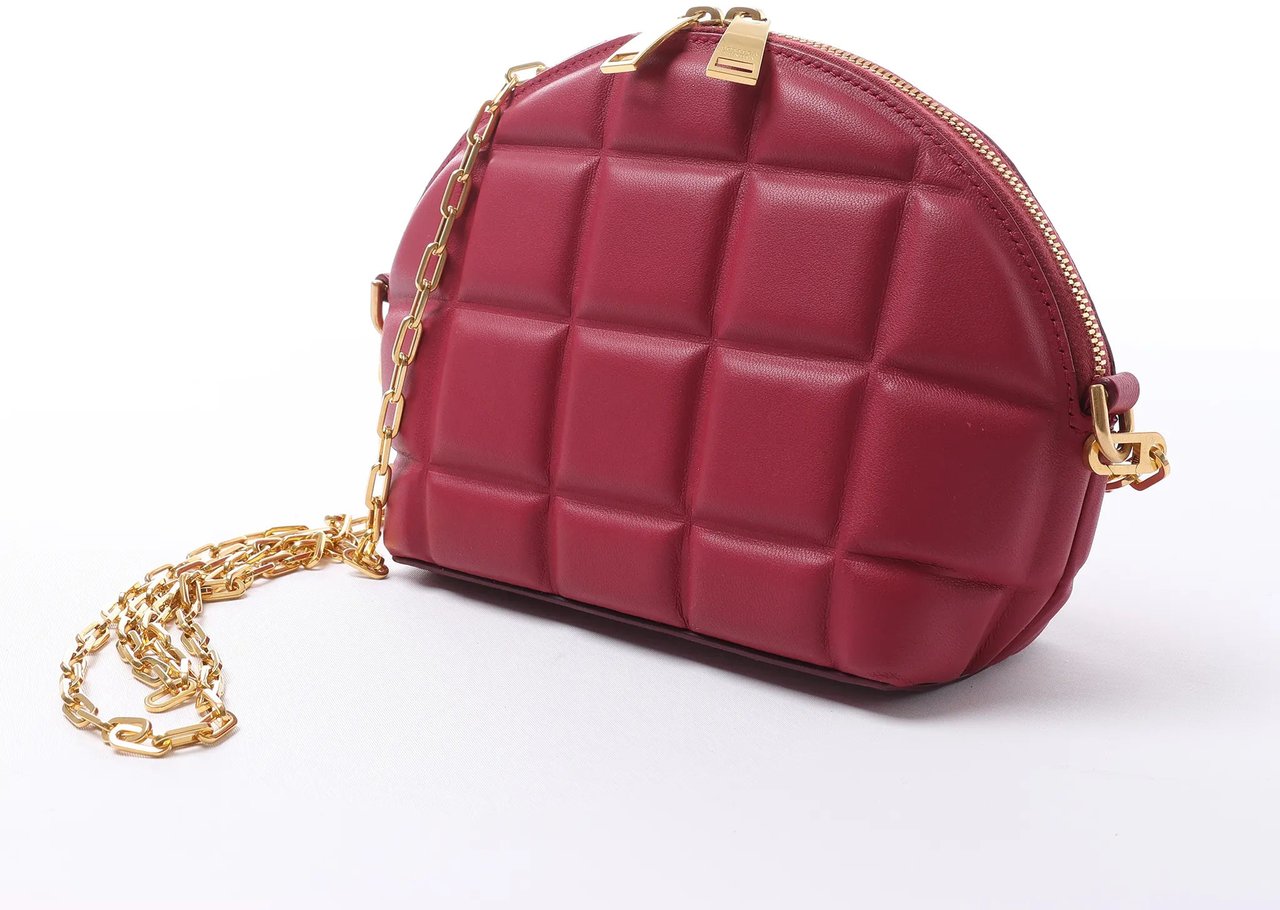 Bottega Veneta Half Moon Padded Leather Crossbody Bag in Burgundy 593165 Zwart