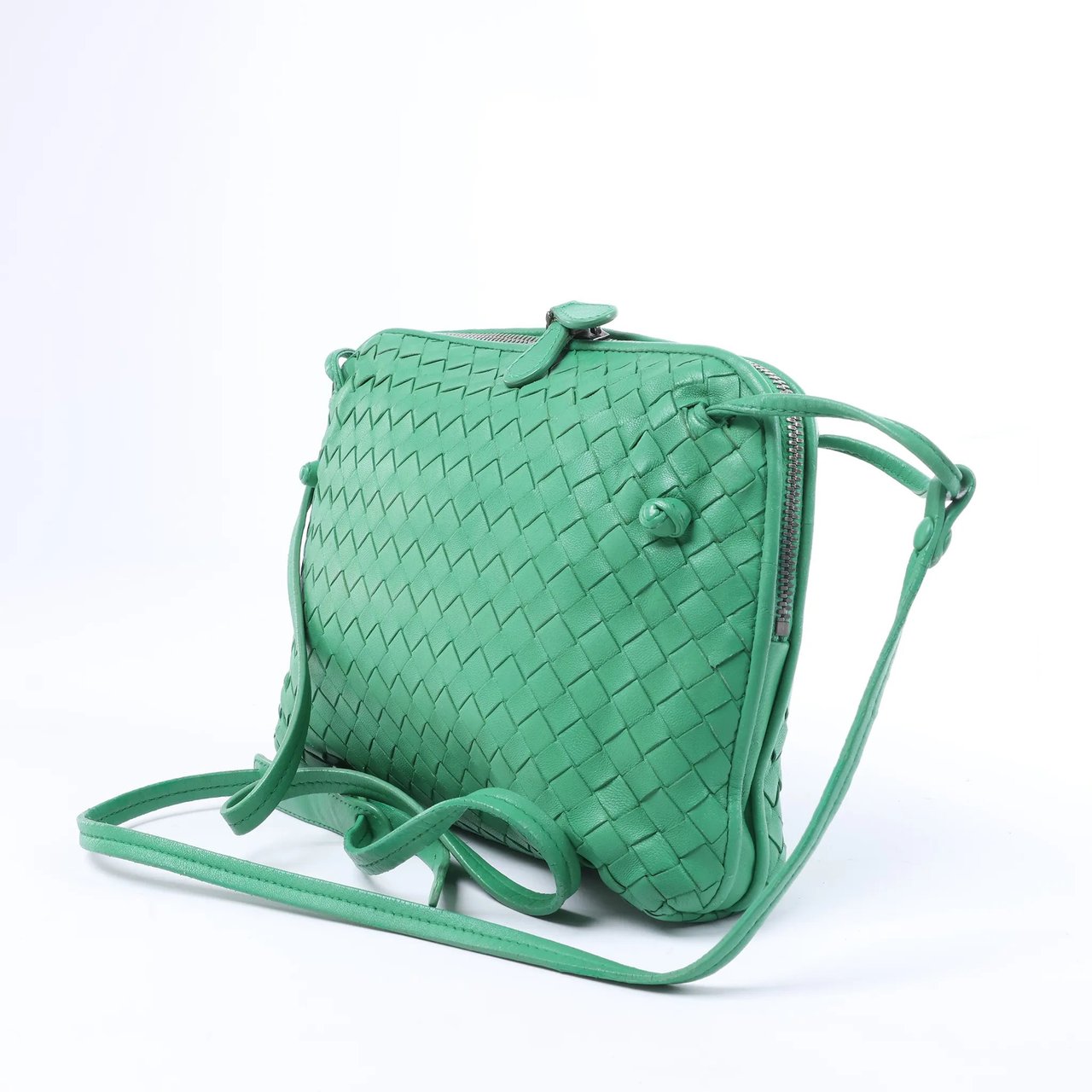 Bottega Veneta Nodini Intrecciato Leather Crossbody Bag in Green Divers