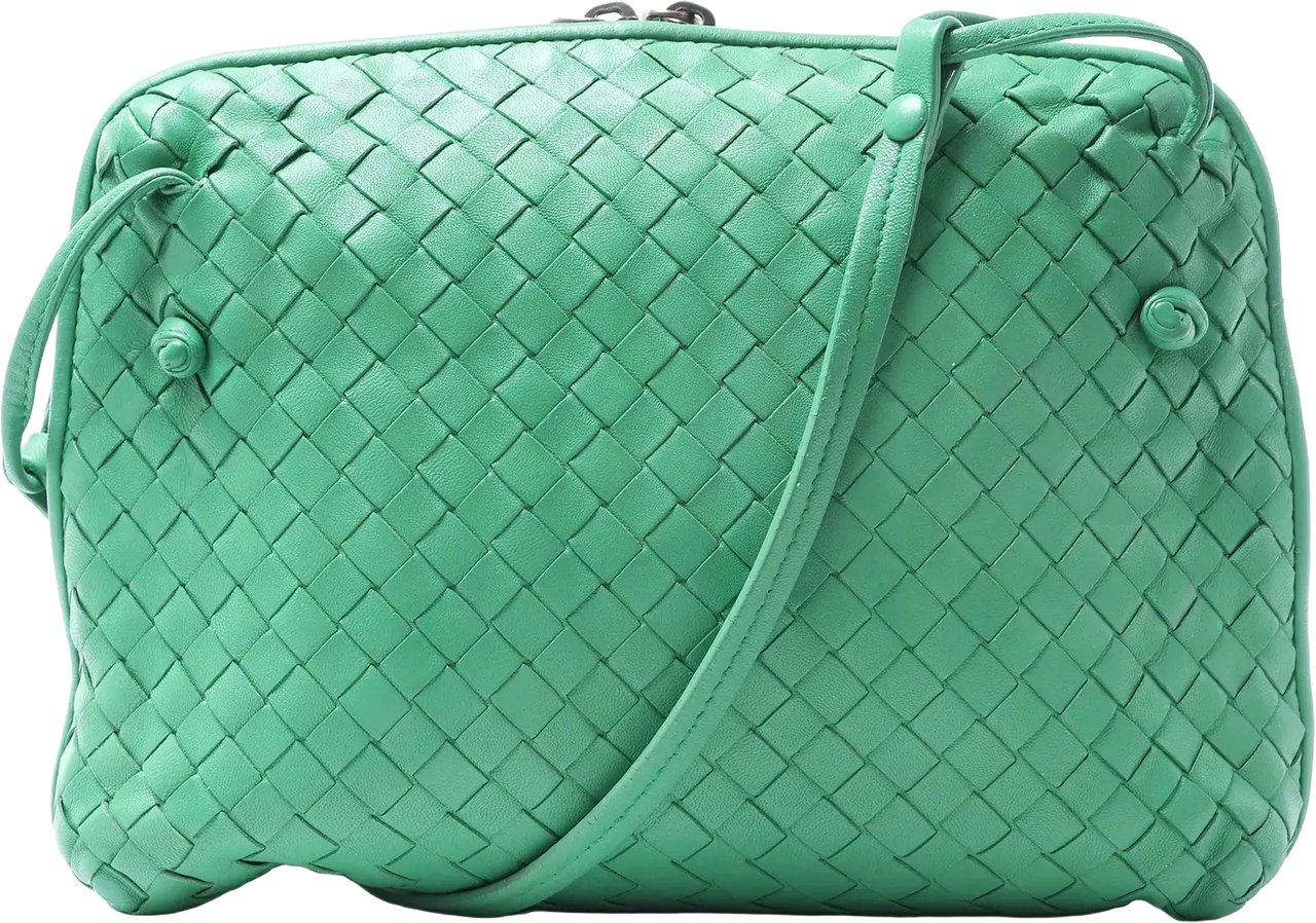 Bottega Veneta Nodini Intrecciato Leather Crossbody Bag in Green Divers