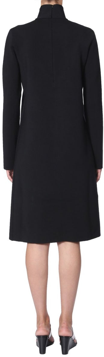 Bottega Veneta High Neck Midi Dress with Deep Neck Zwart