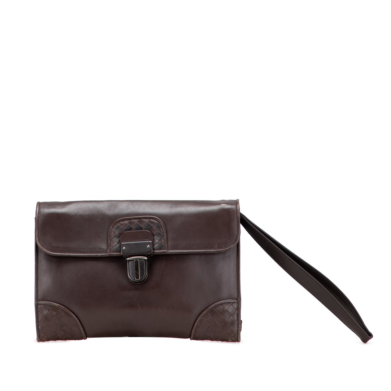 Bottega Veneta Intrecciato Trimmed Leather Clutch Bruin