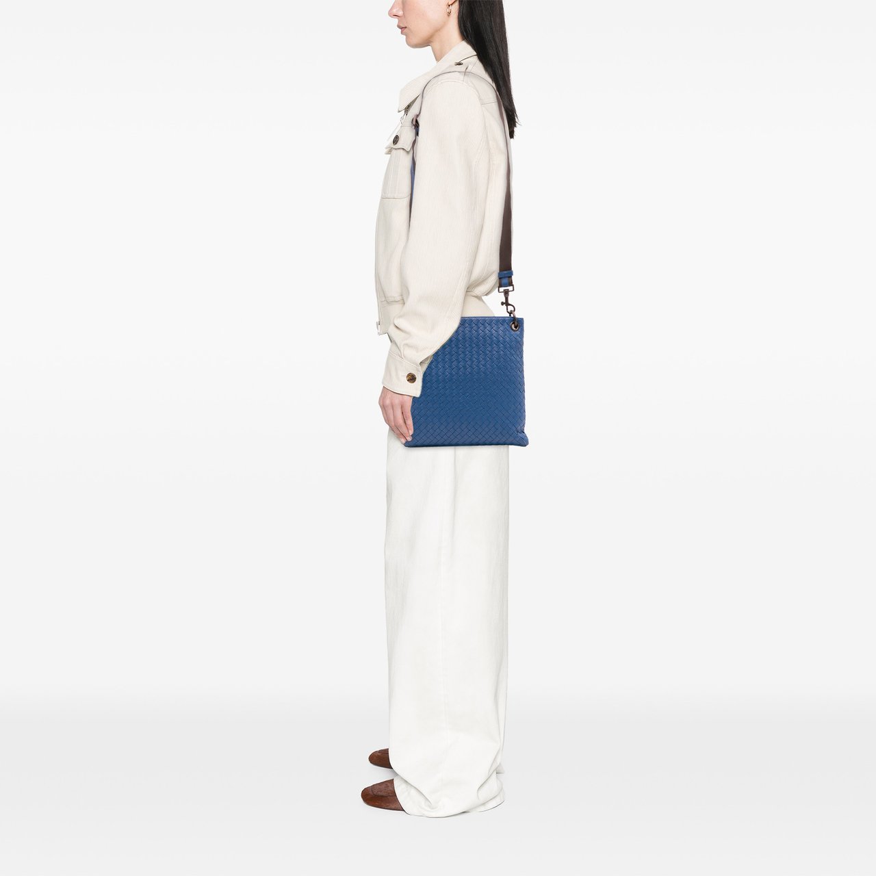 Bottega Veneta Nappa Intrecciato Crossbody Blauw