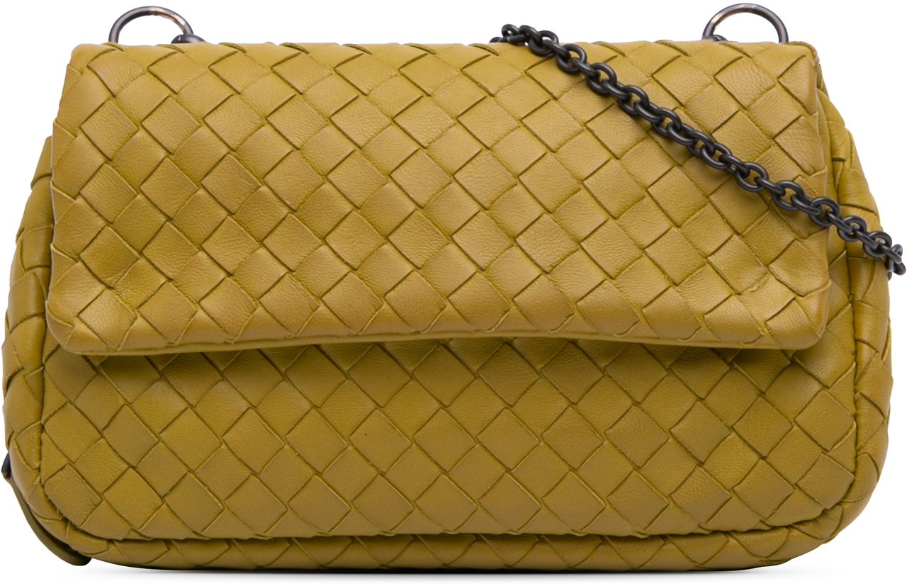 Bottega Veneta Mini Nappa Intrecciato Expandable Chain Flap Crossbody Geel