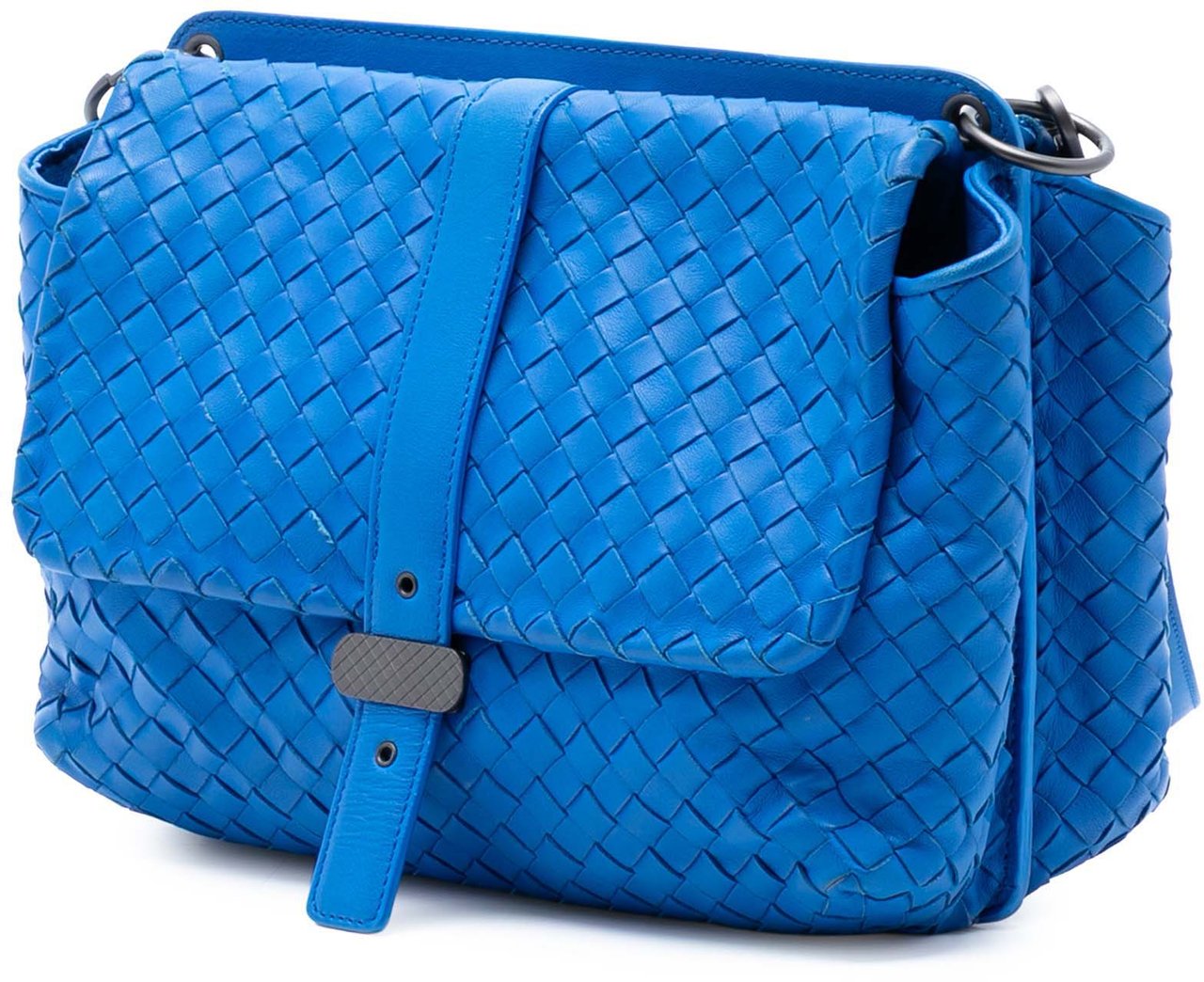 Bottega Veneta Nappa Intrecciato Double Sided Flap Crossbody Blauw