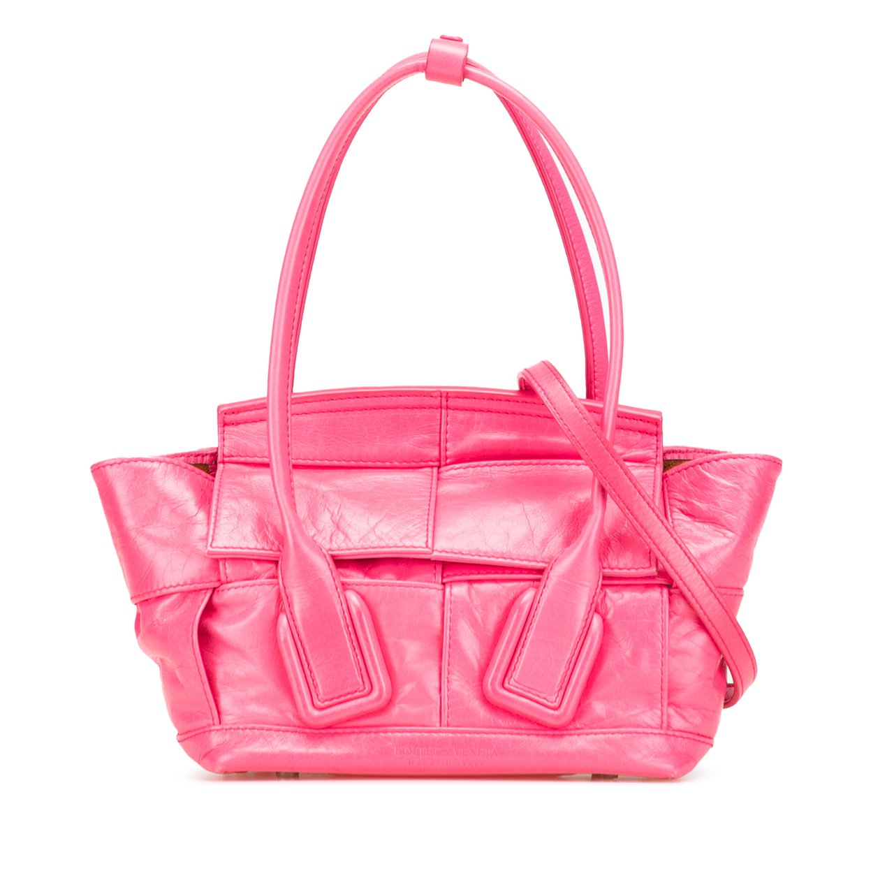 Bottega Veneta Mini Paper Calfskin Intrecciato Arco Satchel Roze