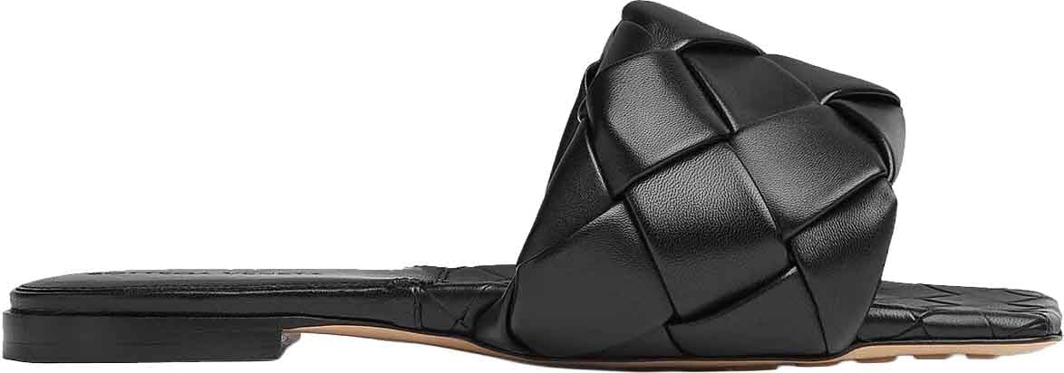 BOTTEGA VENETA Intrecciato leather flat sandals Zwart