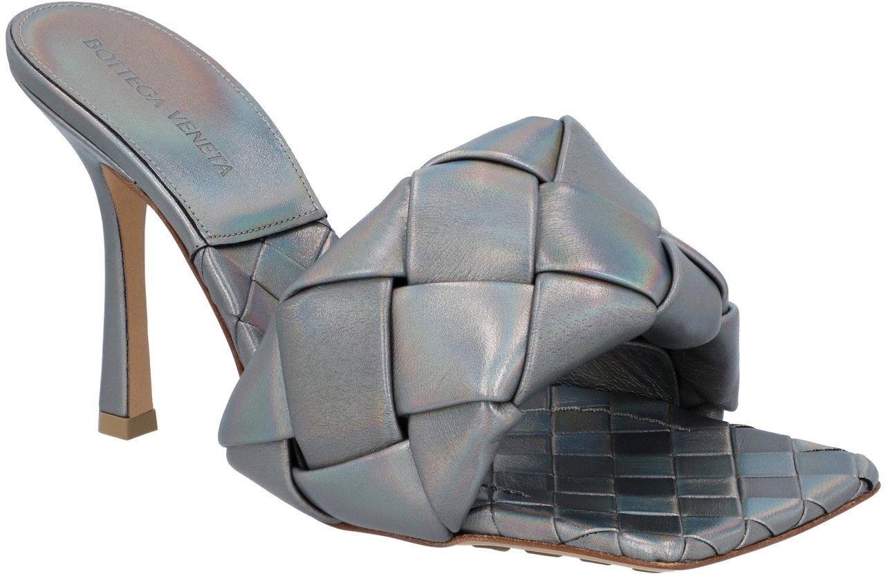 Bottega Veneta Metallic Grey Lido Mules Grijs
